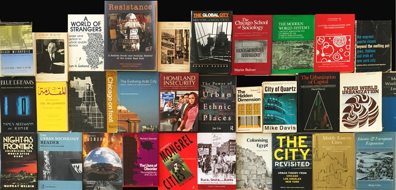 [Book covers from the Janet Abu Lughod Library, Amman]