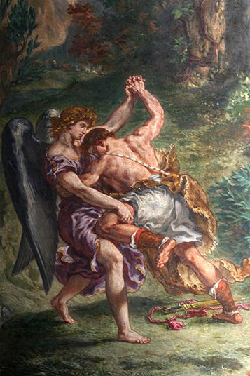 [Detail of Eugene Delacroix`s \"Jacob Wrestling the Angel\" (1861). Image via Wikimedia Commons.]