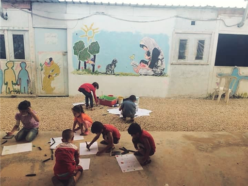 Syrian children in a portable classroom in northern Lebanon, April 2019. Photo by author.