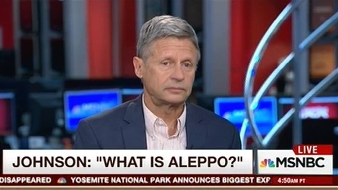 [The Libertarian presidential candidate was strikingly unprepared to answer a question on the Syrian war from MSNBC`s Joe Scarborough. Image via Salon.com]