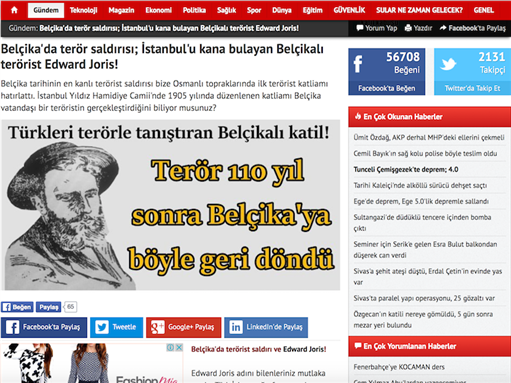 [Screenshot of http://www.iyigunler.net/gundem/belcikada-teror-saldirisi-istanbulu-kana-bulayan-belcikali-terorist-edward-joris-h291855.htm.]