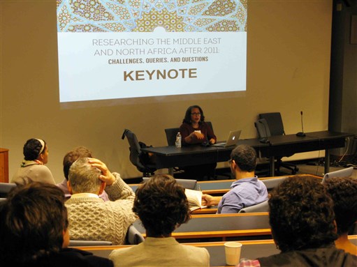 [Eve Troutt Powell (University of Pennsylvania) delivering the keynote address.]