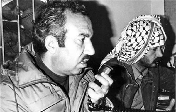 [Abu Jihad coordinates with fedayeen (Palestinian guerrilla fighters) during the siege of Beirut in 1982. Image from Ahram Archive.]