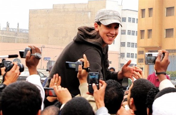 [El Haqed after his release from jail on January 2012. Image from L7a9ed/Wikimedia Commons.]