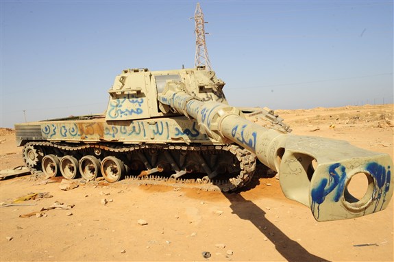 [Graffiti on a tank in Libya. Image from Demotix.]