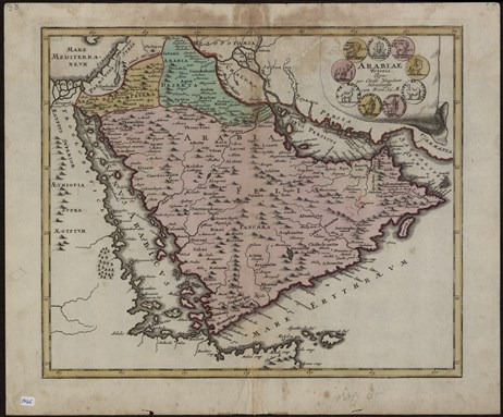 [This map of the Arabian Peninsula by the German publisher Christoph Weigel, published in 1720, shows Arabia Felix, Arabia Deserta, and Arabia Petraea. Image via Wikimedia Commons]