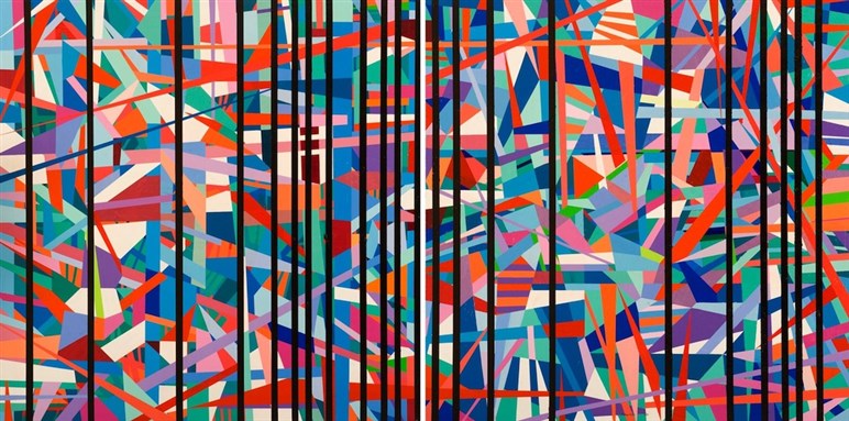 [Detail of Mouteea Murad`s \"Damascene Lines\" (2011). Image copyright the artist.]