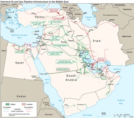 [Saudi Arabia and the United Arab Emirates will maintain current production levels despite the price slump. Image from EIA/Wikimedia Commons.]
