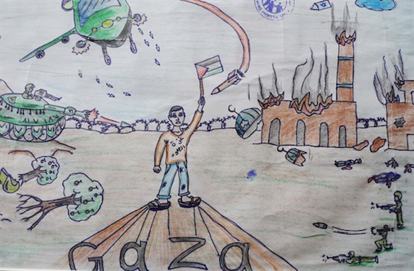 [Image from the exhibit \"A Child`s View from Gaza.\" Photo by Mona Damluji.]