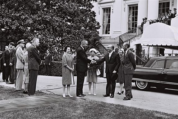 [President and Mrs. Johnson welcome Prime Minister and Mrs. Eshkol to Washington DC in 1964. Image by Moshe Pridan via Wikimedia Commons]