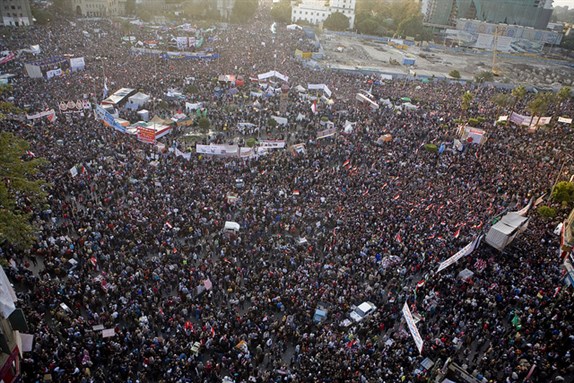 [Protesters flood Tahrir Square on the first anniversary of 25 January 2011 Revolution. Photo by Hossam el-Hamalawy.]