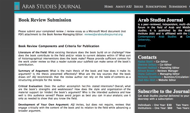 [Image of Review Guidelines from the Arab Studies Journal Website]