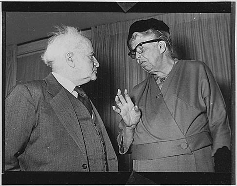 [Eleanor Roosevelt and David Ben Gurion. Image from Wikimedia Commons.]