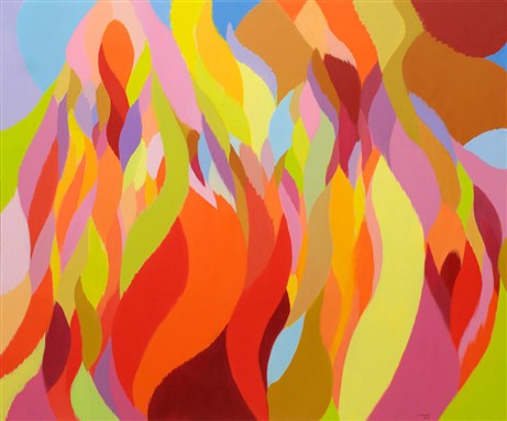[Samia Halaby, \"Women\" (2014). Image copyright the artist. Courtesy of Ayyam Gallery.]