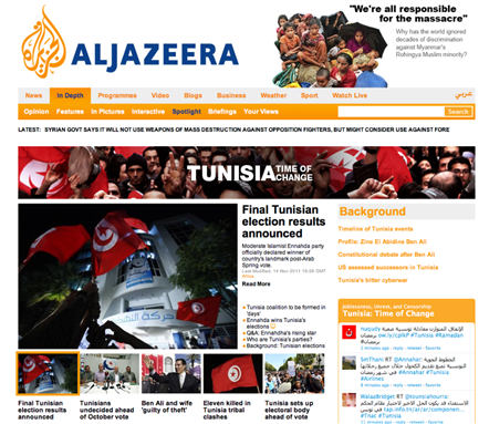 [Screenshot of Al Jazeera English`s Tunisia section.]