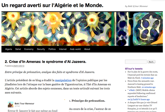 [Screenshot of Baki 7our Mansour`s blog, \