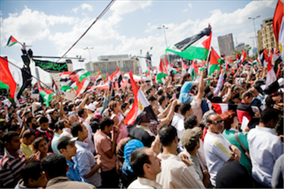 [Egyptians demonstrating in solidarity with the Palestinian intifada in Tahrir Square in Cairo on 13 May 2011. Image originally posted to Flicker by Hossam el-Hamalawy]