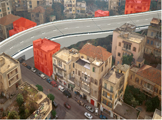 [The Highway Cutting through Hekmeh Neighborhood. Photo Courtesy Civil Coalition against the HIghway Project.]
