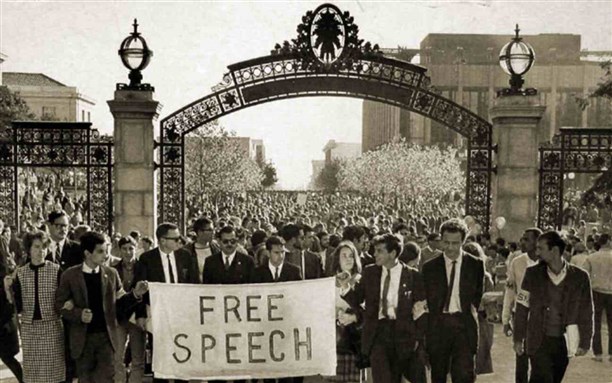  [UC Berkeley protestors in the fall of 1964. Image from the Bancroft Library University Archive.]