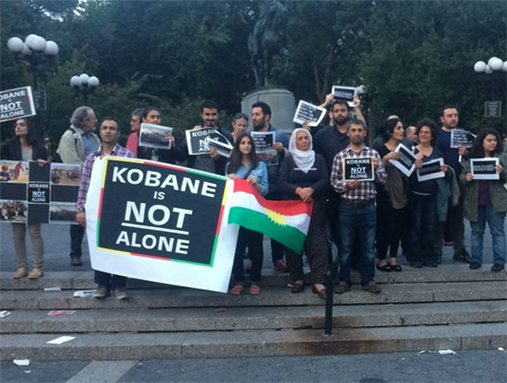 [Solidarity protest for the Kurdish city of Kobani in New York City, October 6, 2014. From \"Kurds List\".]