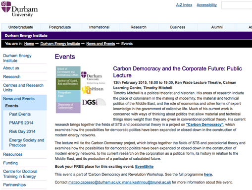 Workshop: Carbon Democracy and Revolution: Perspectives from the Middle East and the Mediterranean
