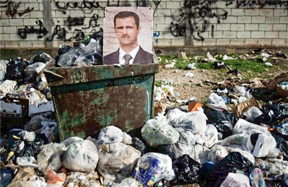 [Image of Syrian President Bashar al-Asad among the trash in al-Qsair. Image by Freedom House via Flickr]