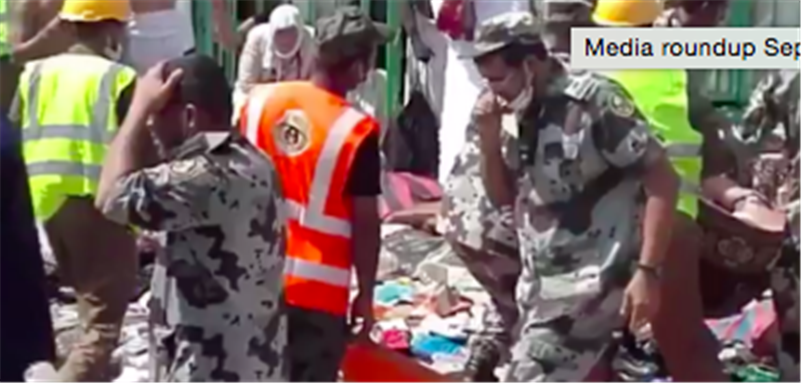 Emergency services during the stampede in Mina during the Hajj. image from Hecham Messoudi via twitter