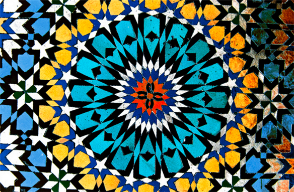 [Image of geometric ceramic tile patterns in the mosque of Moulay Idriss in Morocco. Image by Dimitry B./Flickr]