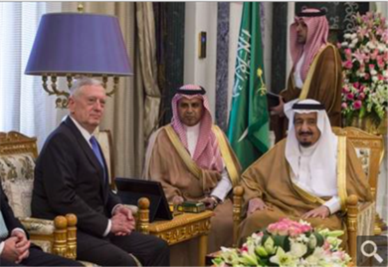 [Defense Secretary Jim Mattis meets with Saudi Arabia’s King Salman bin Abdulaziz al-Saud in Riyadh, Saudi Arabia, April 19, 2017. DoD photo by U.S. Air Force Tech. Sgt. Brigitte N. Brantley]