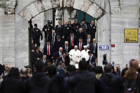 [Pope Francis visits the Sultan Ahmed Mosque and Hagia Sophia, Istanbul, 29 November 2014. Image by Photoreporter / Shutterstock.com]