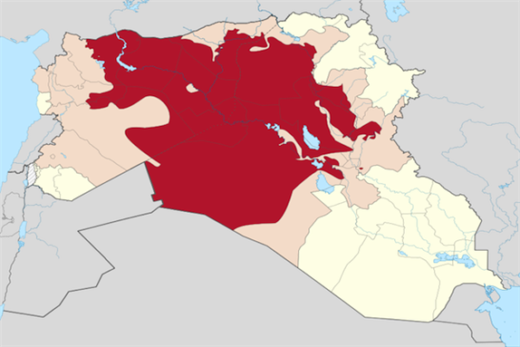[Islamic State territorial control as of 1 November, 2014. Image by Wikimedia Commons User Spesh531.]