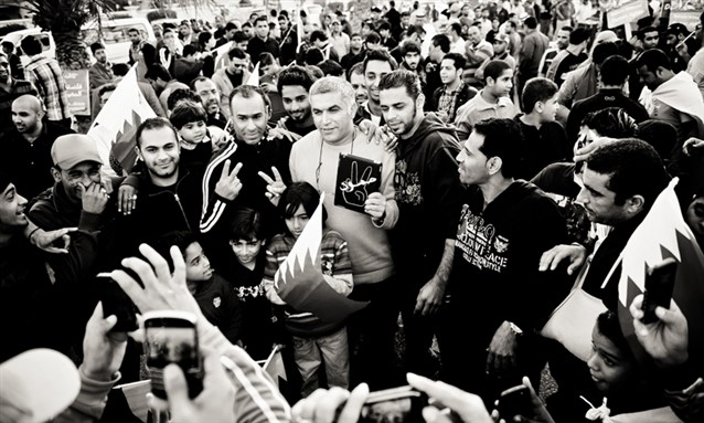 [Nabeel Rajab in an opposition rally, Budaiya Highway, 30 December 2011. Image by Saeed Saif.]