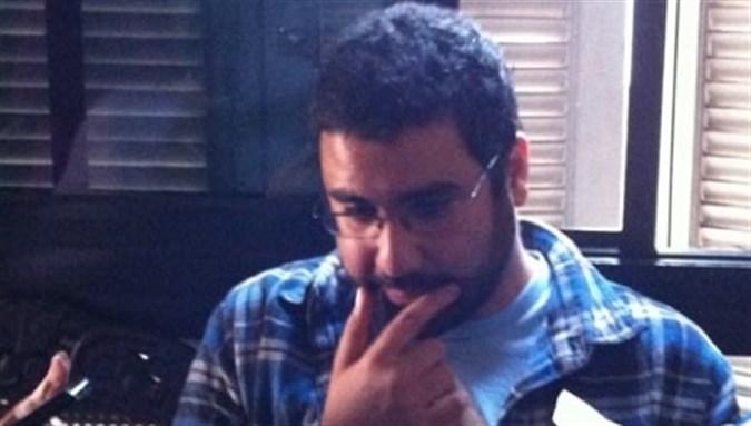 [Alaa Abdel-Fattah at his home after his release. Photo by Salma Shukrallah]