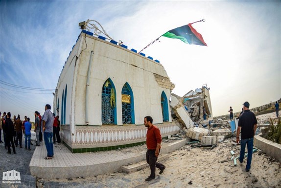 [The five hundred year old Al Andalusi Mausoleum in Libya, recently destroyed in attacks. Photo: Nader Elgadi of Martyrs Square Media.]