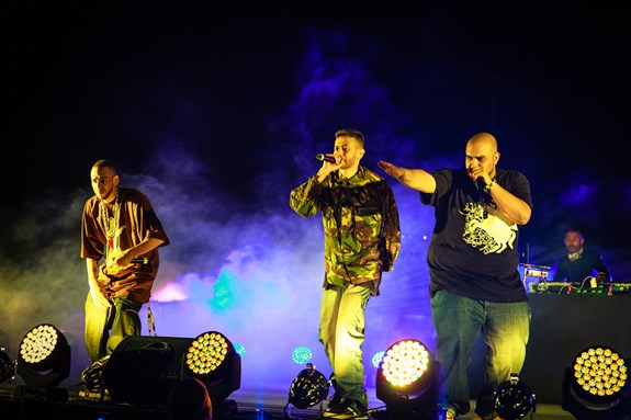 [Arabian Knightz perform at the premiere of Lyrics Revolt at the Doha Tribeca Film Festival. Photo courtesy of Flickr user Omar Chatriwala.]