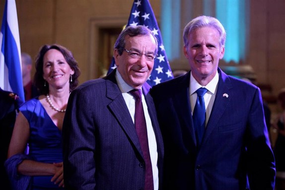 [Israeli Ambassador Michael Oren and President of the American Task Force on Palestine Ziad Asali at “Independence Day” celebration organized by the Israeli Embassy in Washington, DC. Image by Natasha Mosgovaya]