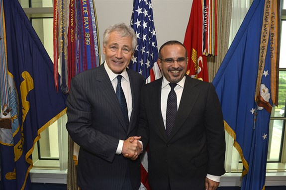 [Bahraini Crown Prince Salman bin Hamad al-Khalifa with US Secretary of Defense Chuck Hagel, 7 June 2013. Image from Flickr/DoD Photo By Glenn Fawcett.]