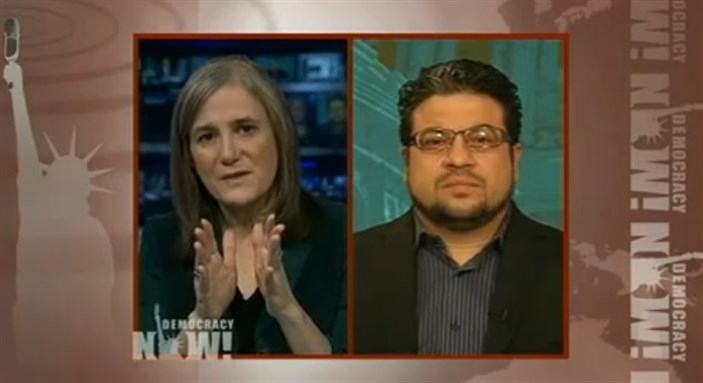 [Left to right: Amy Goodman and Bassam Haddad. IMage from screen shot of below video.]
