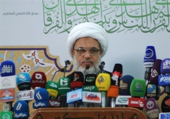 [al-Sistani spokesperson, Abdul Mehdi Karbala’i, 13 June 2014. Image from Alrasheed Television] 