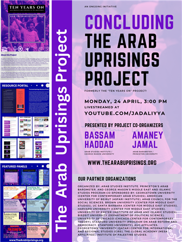 Concluding the Arab Uprisings Project with Bassam Haddad and Amaney Jamal (24 April)