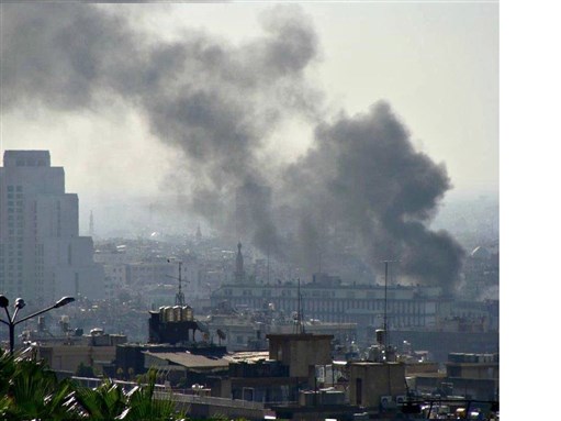[Damascus center, near the Four Seasons hotel, moments after a large explosion. 15 August 2012. Via Lens Young Dimashqi.]