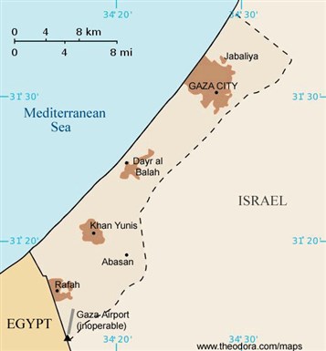 [Map of the Gaza Strip. Image from theodora.com]