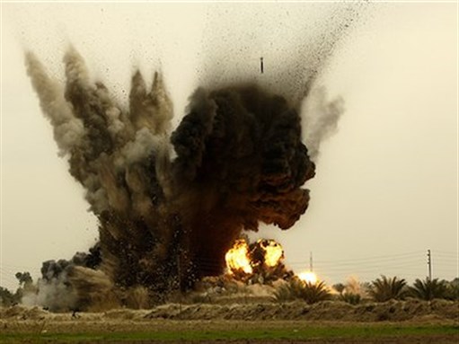 [US Air Force destroys an insurgent prison in Northern Zambraniyah, Iraq, in March 2008. Image by The U.S. Army via Flickr]]