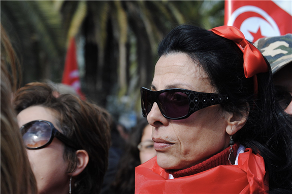 Leila Toubel at a protest in Tunisia in 2012 via Wikimedia Commons