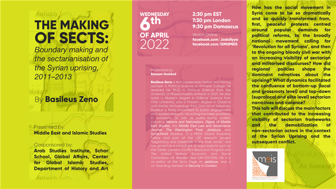 LIVE EVENT - The Making of Sects: Boundary Making and the Sectarianisation of the Syrian Uprising, 2011–2013 with Basileus Zeno (6 April)