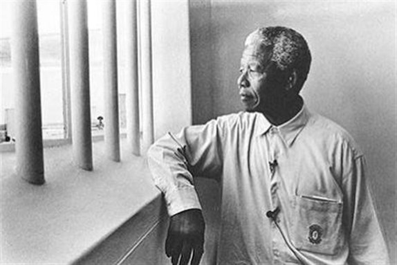 [Nelson Mandela in prison, Robben Island, South Africa. Image from NelsonMandelas.com]