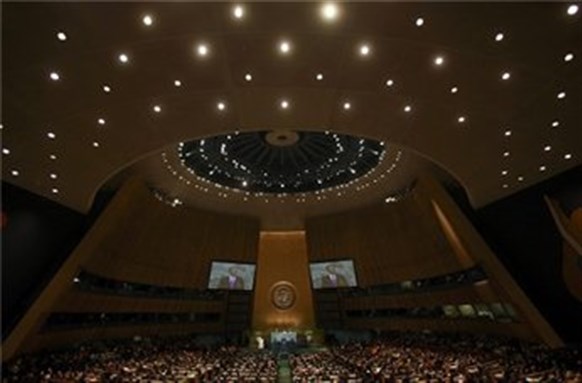 [UN General Assembly during Obama`s Speech on 22 September. Imager from Reuters.]