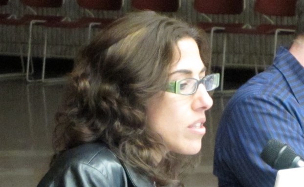 [Nadine Naber speaking at the conference \"Teaching the Middle East.\" Image from Jadaliyya archives.]