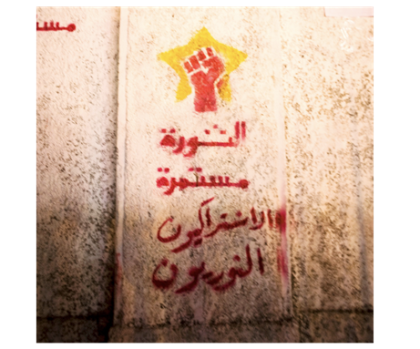 By the author. Graffiti reads "the revolution continues," on Mohamed Mahmoud Street in Cairo, Egypt in 2013.