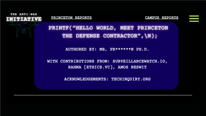 REPORT: Hello World, Meet Princeton the Defense Contractor